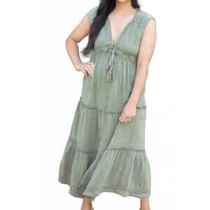 NEW RD INTERNATIONAL tiered tie dress in moss